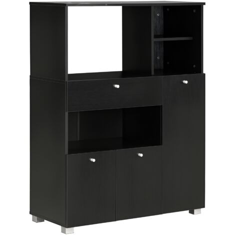 Mueble auxiliar de cocina mueble para microondas con cajón estantes 3 puertas 3 compartimientos diseño anti-vuelco para comedor 90x40x120 cm negro