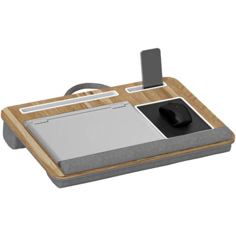 Soporte para ordenador portátil con cojín soporte portátil con ranura para tableta almohadilla para mouse reposamuñecas para hogar oficina roble
