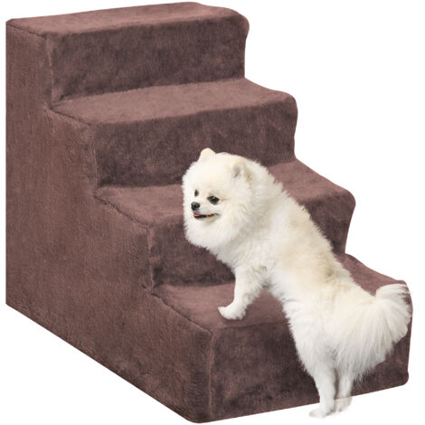 Escalera para perros de 4 peldaños escalera para mascotas con funda extraíble y lavable para cama sofá 60x35x44 cm marrón
