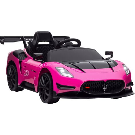 Coche eléctrico para niños de +3 años Maserati GT2 carro eléctrico infantil con mando a distancia faros LED bocina música y ruedas auxiliares rosa