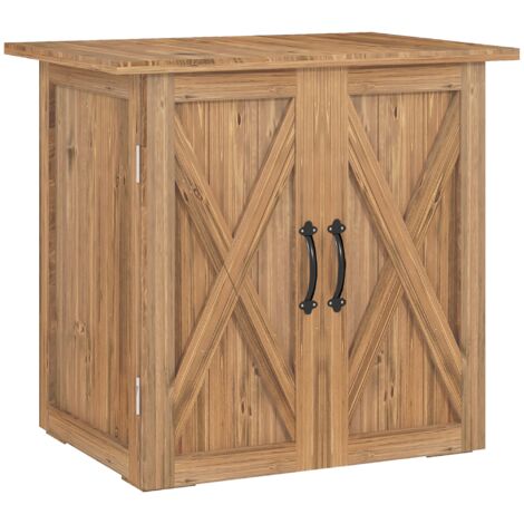 Outsunny caseta de jardín exterior de madera armario de exterior con 2 puertas magnéticas para almacenamiento de herramientas 77x55x72 cm marrón
