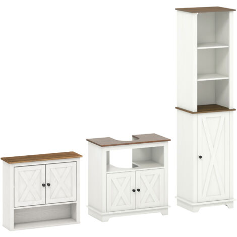 Conjunto de baño incluye 1 mueble para debajo del lavabo 1 armario alto de baño y 1 armario de pared para baño estilo clásico blanco (1/5)
