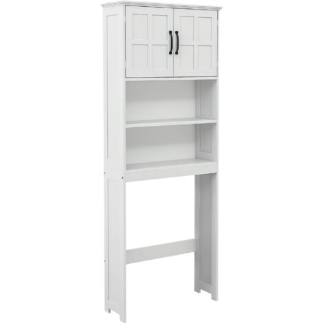 kleankin mueble sobre inodoro armario para lavadora con 2 puertas estantes abiertos y estante ajustable mueble para baño 66x23x178 cm blanco