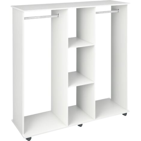 HOMCOM armario ropero con ruedas armario para ropa con barra estantes abiertos organizador para colgar ropa de dormitorio 120x40x128 cm blanco