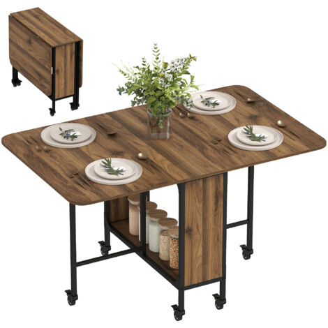 Mesa plegable de comedor mesa de cocina plegable con ruedas alas abatibles y estante mesa plegable para salón 130x80x74 cm marrón (1/5)