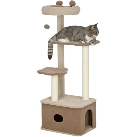 PawHut árbol rascador para gatos altura 133 cm árbol para gatos torre para gatos con nido plataformas bola colgante y poste de yute café