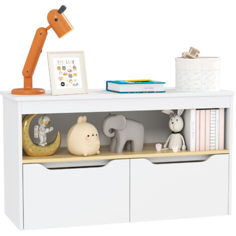 AIYAPLAY estantería para juguetes infantil librería infantil con 2 cajones y compartimento para salón dormitorio sala de juegos 80x30x45 cm blanco