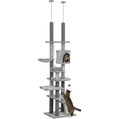 PawHut árbol para gatos de suelo a techo de 225-255 cm árbol