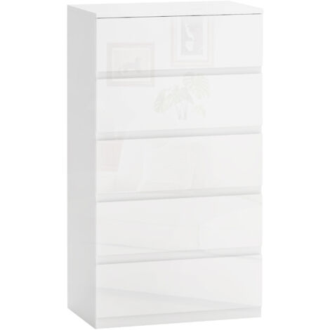 HOMCOM cómoda con 5 cajones cómoda para dormitorio moderno con diseño anti-vuelco cajonera para salón pasillo 55x33x100 cm blanco brillante (1/5)