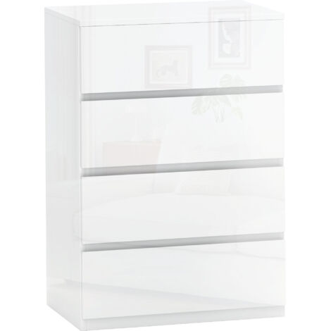 HOMCOM cómoda con 4 cajones cómoda para dormitorio moderno con diseño anti-vuelco cajonera para salón pasillo 55x33x80 cm blanco brillante