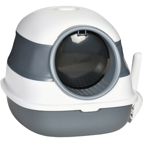 PawHut arenero para gatos cubierto plegable caja de arena para gatos arenero cerrado para gatos con pala 52x41x38 cm blanco y gris