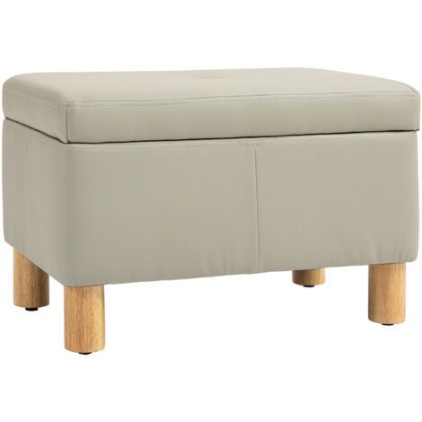 HOMCOM baúl de almacenaje para dormitorio 33L puff almacenaje tapizado en PU banco de almacenaje con patas de madera 60x38x40 cm gris claro