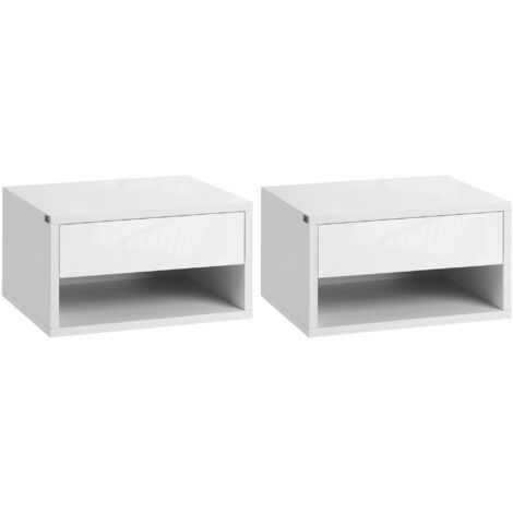 Juego de 2 mesitas de noche flotantes mesillas de noche mesas de noche con cajón para dormitorio salón 37x32x21 cm blanco