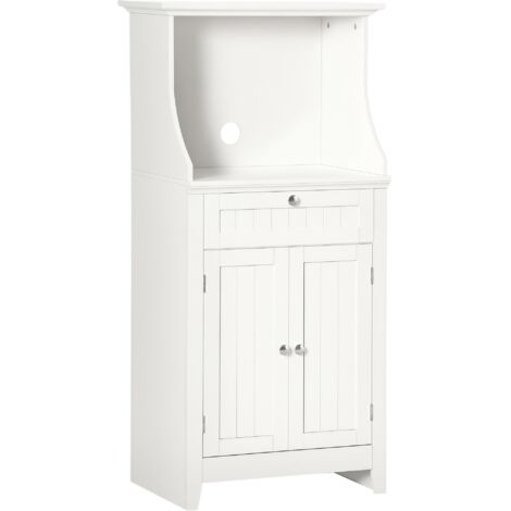 HOMCOM mueble auxiliar de cocina mueble para microondas con cajón estante 2 puertas compartimento diseño anti-vuelco 60x40x122,5 cm blanco (1/5)