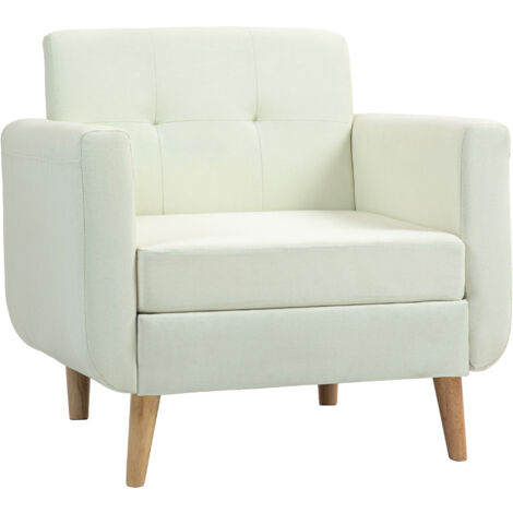 HOMCOM sillón de salón moderno butaca para dormitorio con reposabrazos y patas de madera sofá individual carga 125 kg para oficina sala de estar crema