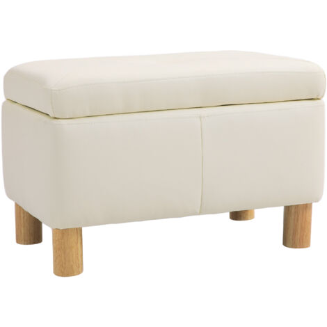 HOMCOM baúl de almacenaje para dormitorio 33L puff almacenaje tapizado en PU banco de almacenaje con patas de madera 60x38x40 cm crema