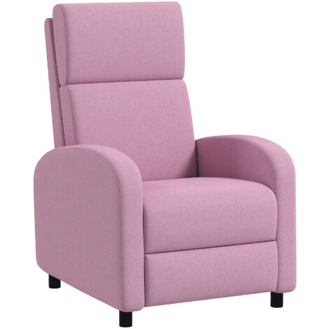 HOMCOM sillón relax reclinable manual sillón relax tapizado en lino sintético con reposapiés carga 120 kg sillón reclinable para dormitorio rosa