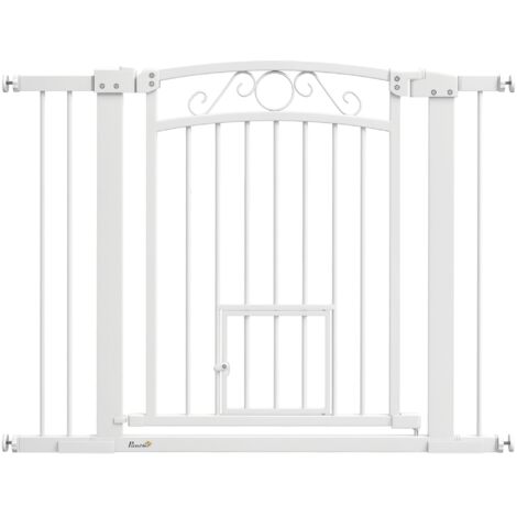 Barrera Seguridad Mascotas PawHut 150cm - Puerta Ajustable 77-104cm Para Perros Y Gatos