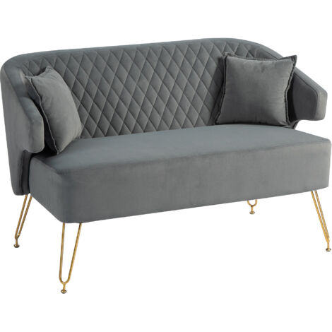 HOMCOM sofá de 2 plazas tapizado en terciopelo sofá de salón con 2 almohadas reposabrazos y patas de acero sofá pequeño carga 240 kg 124x69x76 cm gris (1/5)