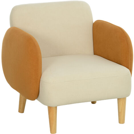 HOMCOM sillón de salón nórdico butaca para dormitorio con reposabrazos y patas de madera sofá individual carga 120 kg para oficina beige y ocre