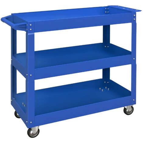DURHAND carro de herramientas con ruedas carro de taller de acero con 3 estantes de almacenamiento y asa lateral carga 150 kg 83x35,3x76 cm azul (1/5)