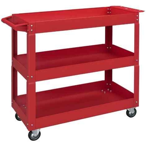 DURHAND carro de herramientas con ruedas carro de taller de acero con 3 estantes de almacenamiento y asa lateral carga 150 kg 83x35,3x76 cm rojo