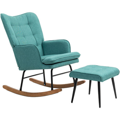 HOMCOM silla mecedora con reposapiés cojín acolchado y reposabrazos carga 130 kg mecedora para salón dormitorio verde (1/5)