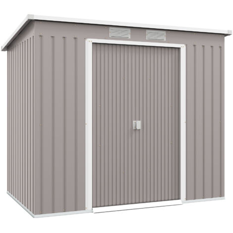 Outsunny caseta de jardín exterior 2,42 m² 213x130x172 cm con puerta corredera techo inclinado base y 2 ventanas para terraza patio Gris Claro
