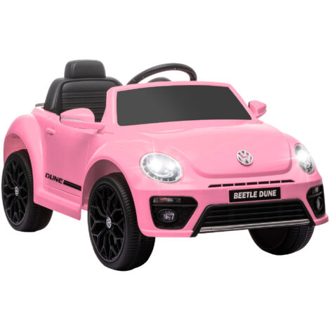AIYAPLAY coche eléctrico para niños Volkswagen Beetle carro eléctrico infantil con batería 12V mando a distancia faros bocina y música rosa