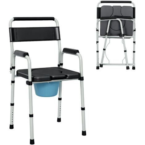 HOMCOM silla WC personas mayores plegable silla con inodoro con altura ajustable cubo y almohadillas antideslizantes carga 150 kg negro