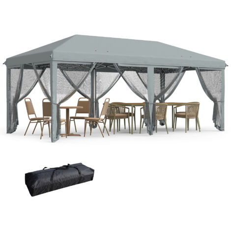 Outsunny carpa plegable 6x3 m cenador plegable con 6 paredes laterales de malla anti-UV y bolsa de transporte para camping fiestas gris (1/5)
