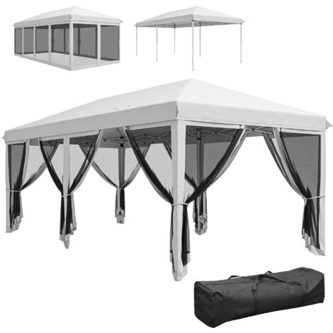 Outsunny carpa plegable 6x3 m cenador plegable con 6 paredes laterales de malla anti-UV y bolsa de transporte para camping fiestas crema