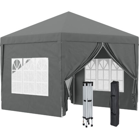 Outsunny carpa plegable pop-up gazebo 3x3 m cenador plegable con 4 paredes laterales anti-UV y bolsa de transporte gris