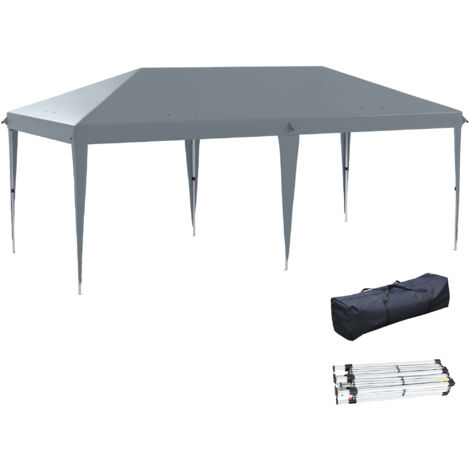 Outsunny carpa plegable gazebo 6x3 m con altura ajustable en 3 niveles toldo anti-UV y bolsa de transporte para camping fiestas gris claro