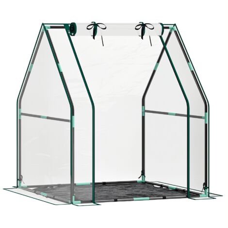 Outsunny invernadero pequeño con puerta con cremallera y base de tela PE impermeable para cultivar plantas flores 90x90x105 cm transparente