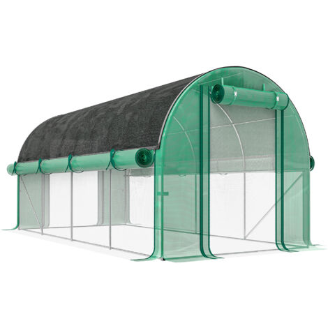 Outsunny invernadero de túnel 4,5x2x2 m con paredes laterales enrollables cubierta extra 8 ventanas de malla y 2 puertas enrollables verde