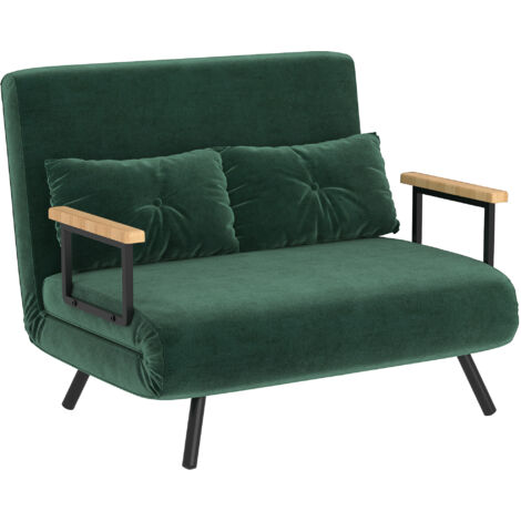 HOMCOM sofá cama de 2 plazas sofá cama plegable con respaldo ajustable de 5 niveles y almohadas acolchadas para oficina dormitorio 102x73x81 cm verde