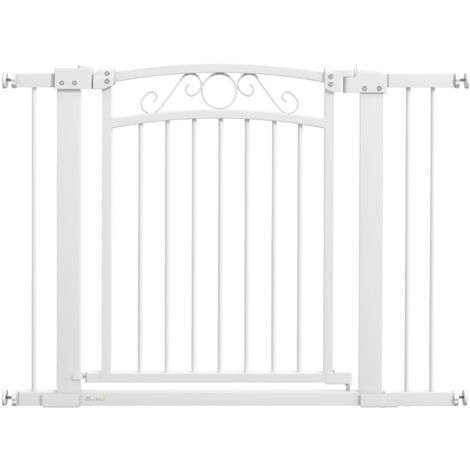 PawHut barrera para perros puerta para perros con ancho ajustable 76-104 cm 2 extensiones y doble bloqueo blanco