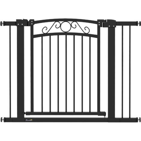 PawHut barrera para perros puerta para perros con ancho ajustable 76-104 cm 2 extensiones y doble bloqueo negro