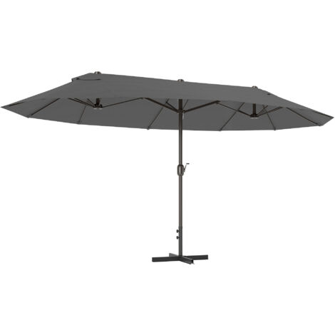 Outsunny sombrilla doble 4,55x2,65 m sombrilla terraza exterior con manivela manual resistente al agua y protección solar gris