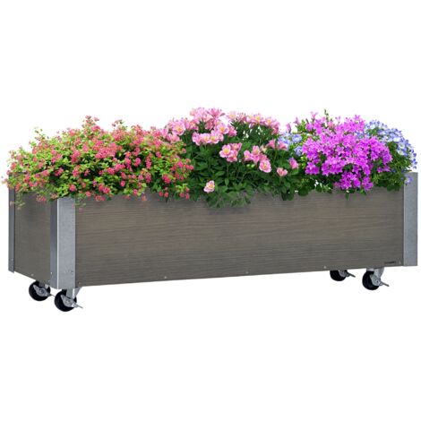 Outsunny jardinera exterior grande con ruedas y tela no tejida jardinera para cultivo flores plantas en balcón terraza 96x30,6x30 cm gris claro