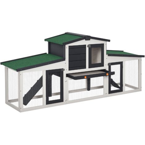 PawHut conejera de madera jaula para conejos con techo abatible escalera y bandeja extraíble conejera para exterior 197x49x86 cm gris