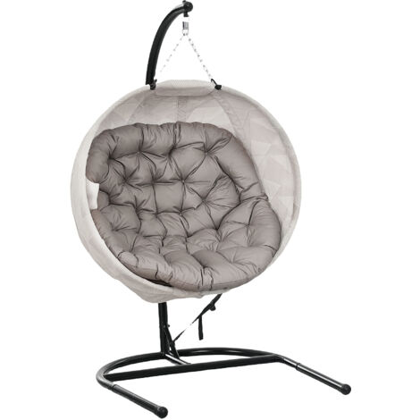 Outsunny silla colgante huevo con soporte columpio jardín exterior con cesta plegable de malla doble cojín para interior exterior carga 120 kg arena