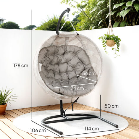 Cojín Para Silla Colgante Huevo | Tejido Resistente, Impermeable, Con Relleno Suave Y Cuerdas | Tamaño L
