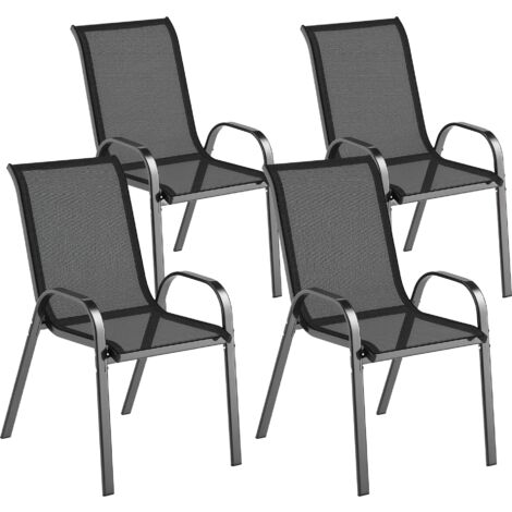 Outsunny juego de 4 sillas de jardín exterior apilables con tela transpirable marco de acero reposabrazos y respaldo 54x71x93 cm negro