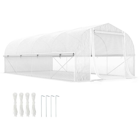 Outsunny invernadero de exterior 6x3x2 m con 8 ventanas cubierta de PE anti-UV y puerta enrollable con cremallera paredes laterales con malla blanco