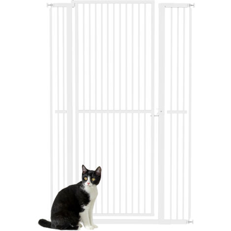 PawHut barrera para perros extra alta puerta para perros con ancho ajustable 77-104 cm 2 extensiones y puerta de paso para escaleras y pasillos blanco