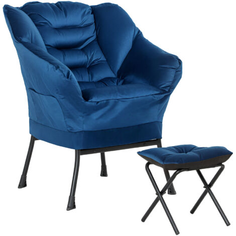 Homcom – Sillón relax con otomana – Acolchado de algodón PP y tejido suave – Con bolsillos laterales y patas de acero – Color azul (1/5)