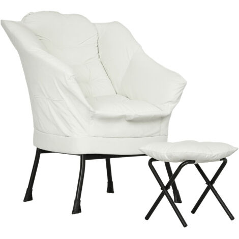 HOMCOM sillón de salón con otomana sillón de relax sillón para lectura con bolsillos laterales y patas de acero para sala de estar dormitorio crema