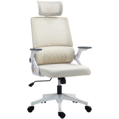 Vinsetto silla de oficina de malla silla de escritorio giratoria con altura ajustable reposacabezas regulable y reposabrazos para estudio beige